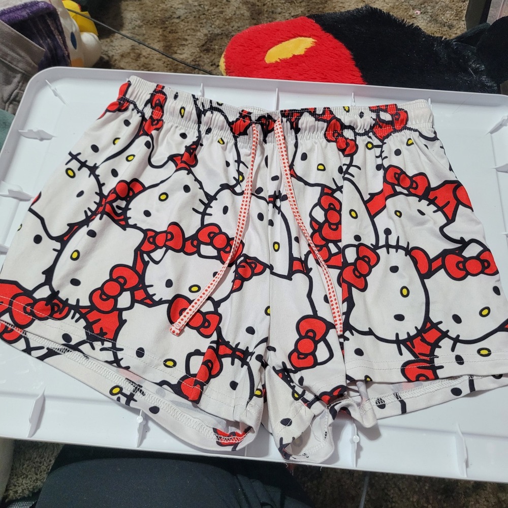 Hello Kitty Sanrio Sleep Shorts All Over Print Pajama Bottoms White Red S/M